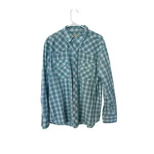 Wrangler Western Plaid Pearl Snap Shirt XL Teal